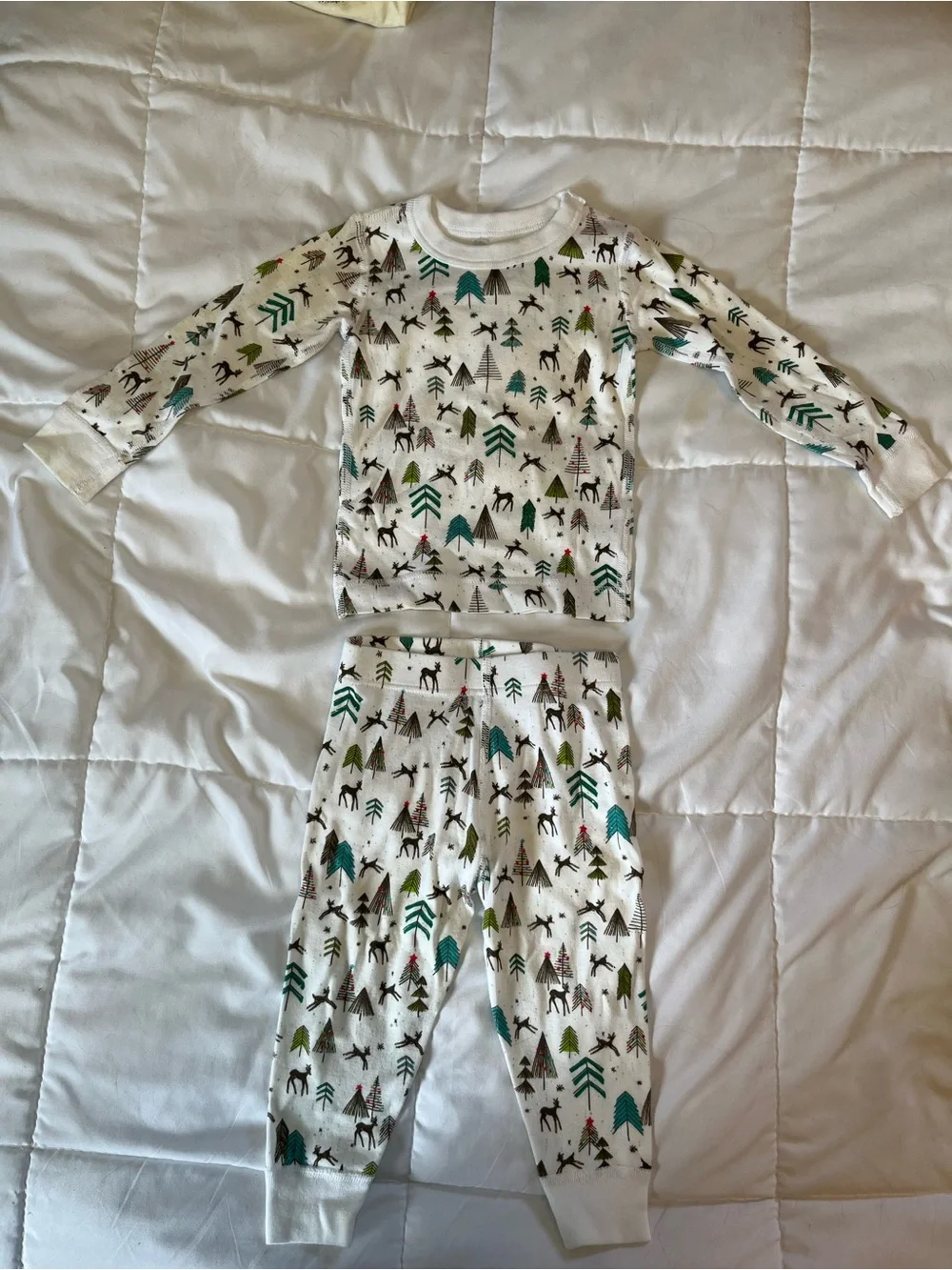 Kids White Woodland Moose & Tree Pajama Set - Cozy Sleepwear